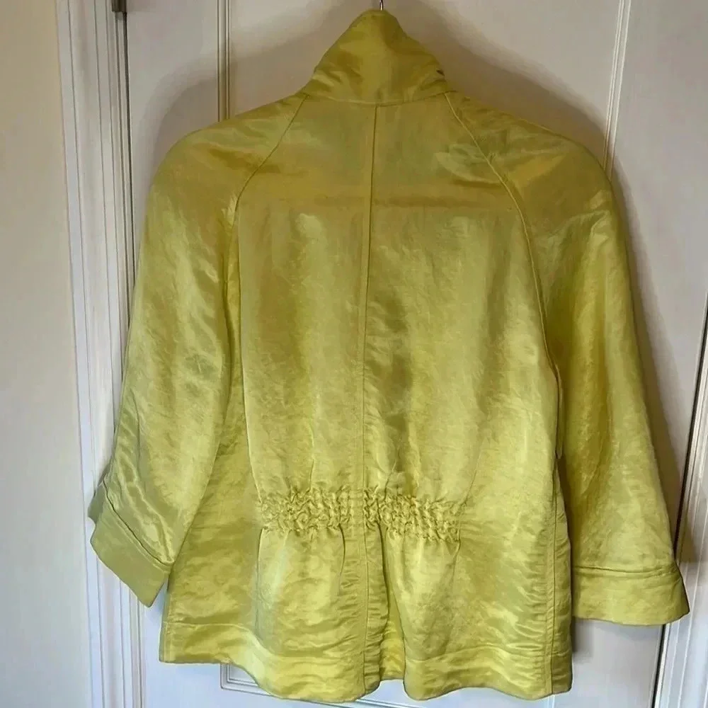 Linen‎ Blend Jacket Women’s Med P Yellow Front Zip Pockets Collar Modern Artsy